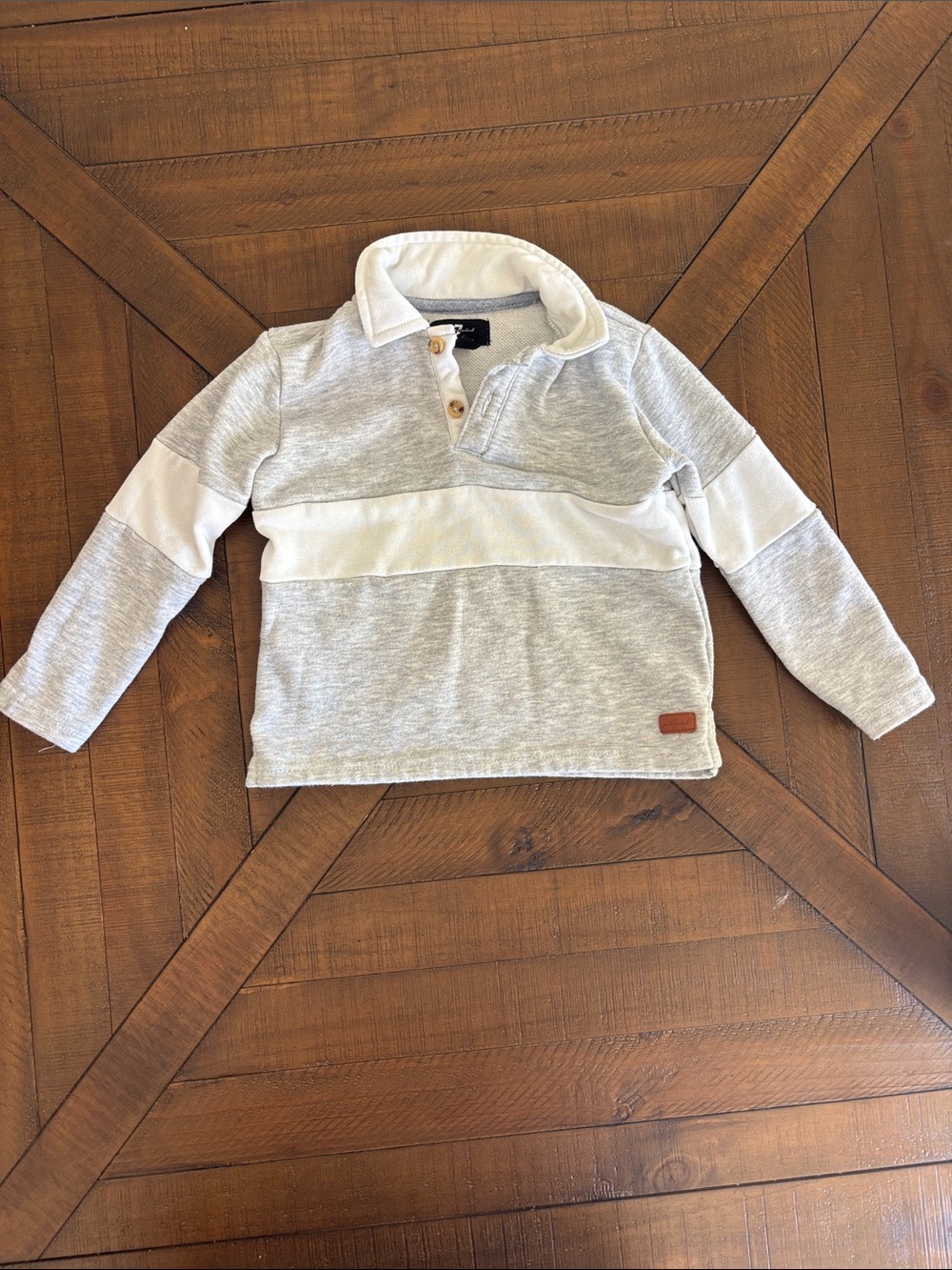 7 For All Mankind Toddler Long-Sleeve Polo in Light Gray and White